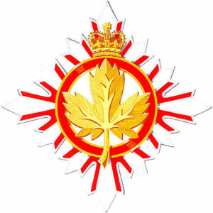Vice Regal Badge - Golden maple leaf badge with red snowflake and white maple leafs behind with gold crown on top